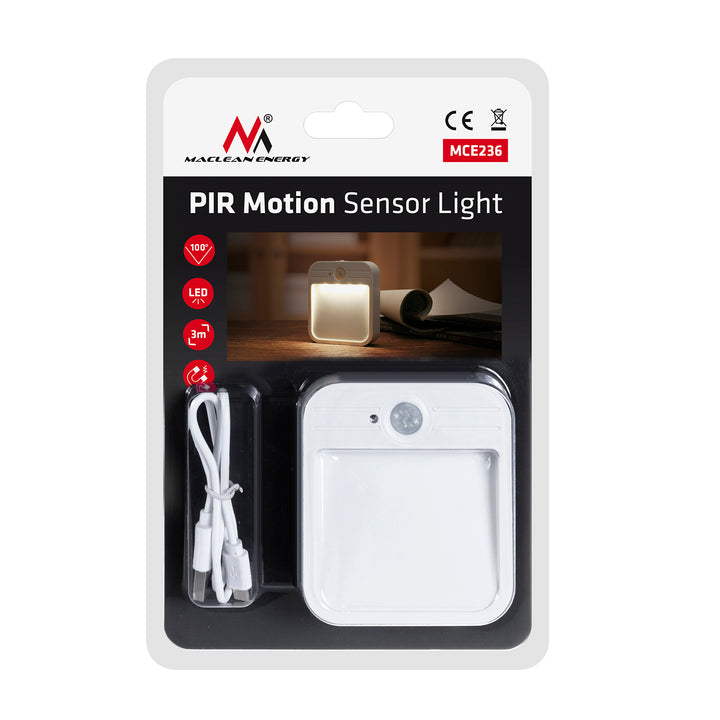 Maclean LED-Treppenlicht, mit Bewegungsmelder, Temp. 4000K, 3,7V/500mAh, 4 LEDs, Reichweite 3-4m, MCE236, 2 Stück