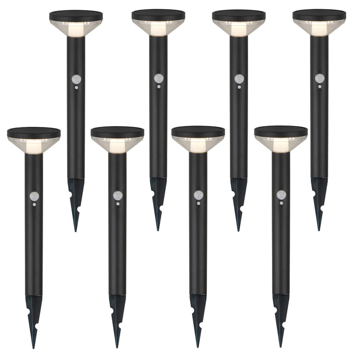 Maclean Solar LED-Leuchte, mit Sensor, 3 Modi, steckbar, Li-ion 18650, IP44, 3,7V, 1200 mAh, Schwarz, MCE465 B, 8 Stück