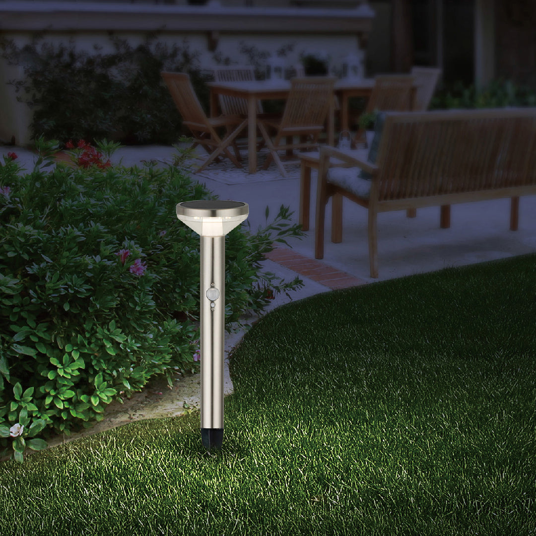 Maclean Solar LED-Leuchte, mit Sensor, 3 Modi, steckbar, Li-ion 18650, IP44, 3.7V, 1200 mAh, Chrom matt, MCE465 C/M, 6 Stück