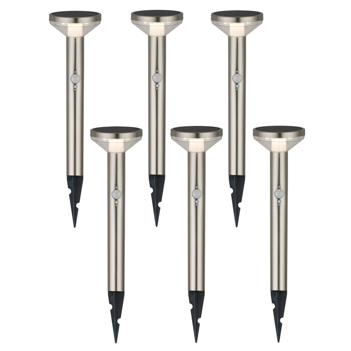 Maclean Solar LED-Leuchte, mit Sensor, 3 Modi, steckbar, Li-ion 18650, IP44, 3.7V, 1200 mAh, Chrom matt, MCE465 C/M, 6 Stück
