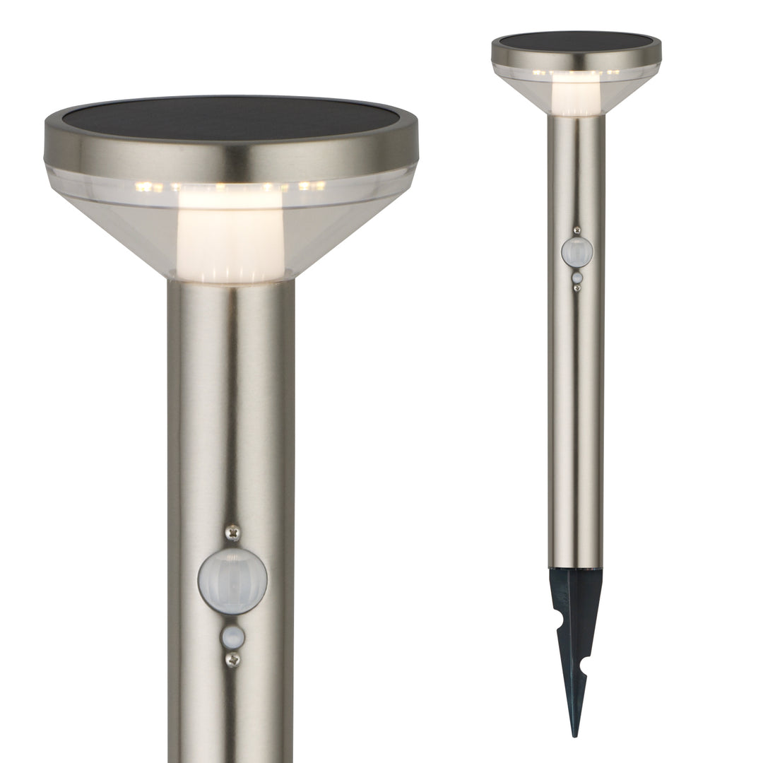 Maclean Solar LED-Leuchte, mit Sensor, 3 Modi, steckbar, Li-ion 18650, IP44, 3.7V, 1200 mAh, Chrom matt, MCE465 C/M, 8 Stück