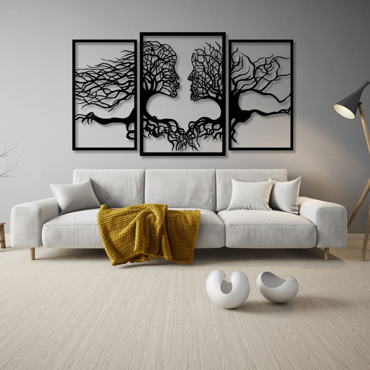 Eyoka durchbrochene Malerei, 3D-Wanddekoration, 3D-Gemälde "Baumgesichter" 90x48cm Schwarz