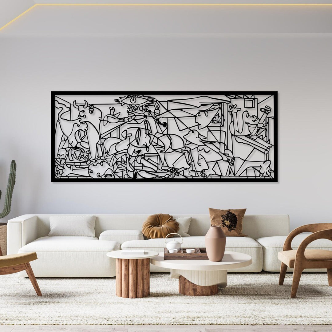 Durchbrochenes Gemälde, 3D Wanddekoration, 3D Gemälde "Guernica von Pablo Picasso" 150x60cm Schwarz