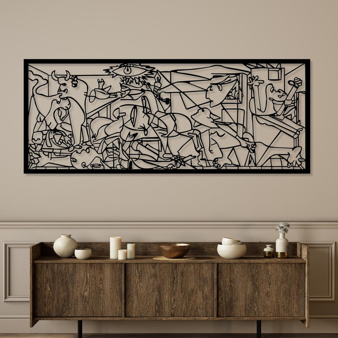 Durchbrochenes Gemälde, 3D Wanddekoration, 3D Gemälde "Guernica von Pablo Picasso" 150x60cm Schwarz