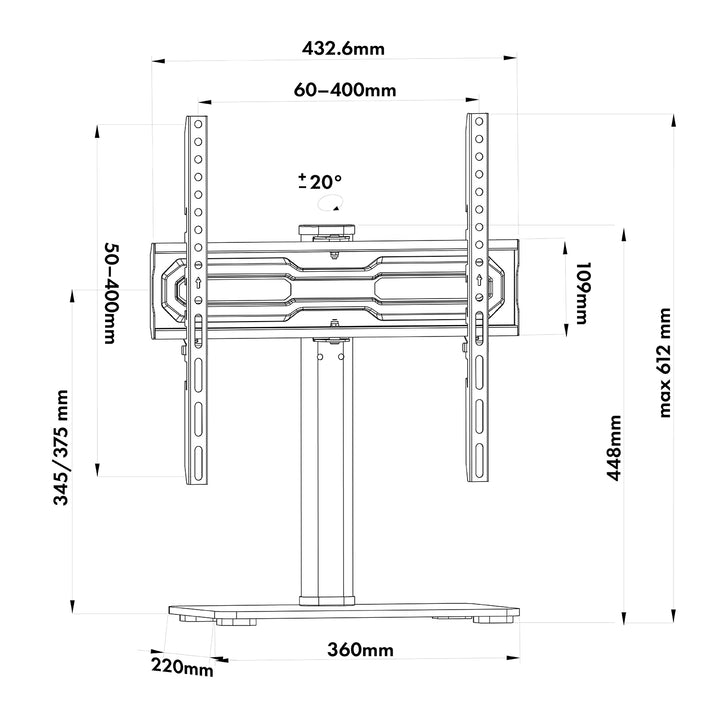 Universal-TV-Ständer Maclean, für RTV-Schrank, Standfuß, max. 35 kg, Drehung 20 Grad, für TV 32-55", MC-132