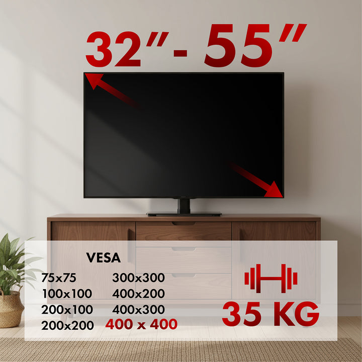 Universal-TV-Ständer Maclean, für RTV-Schrank, Standfuß, max. 35 kg, Drehung 20 Grad, für TV 32-55", MC-132