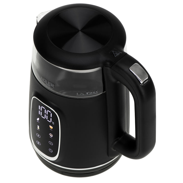 Elektrischer Glas-Wasserkocher 1.7L Adler, Schwarz und Silber, Temperaturregelung, LED-Anzeige, AD 1305 bs