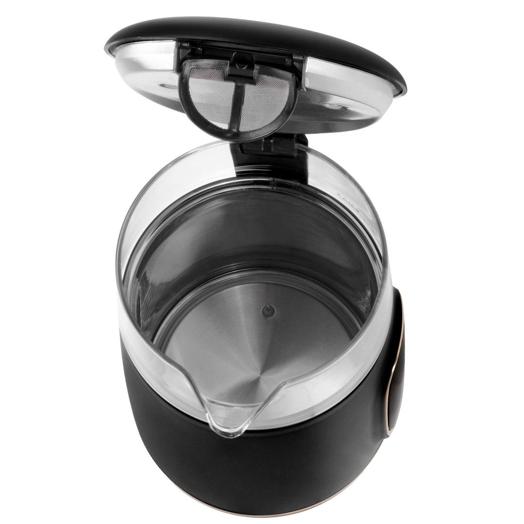 Adler elektrischer Glas-Wasserkocher 1,7L, Schwarz und Gold, Temperaturregelung, LED-Anzeige, AD 1305 bg