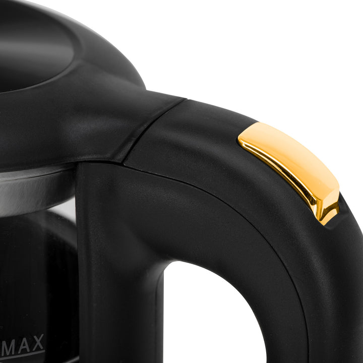 Adler elektrischer Glas-Wasserkocher 1,7L, Schwarz und Gold, Temperaturregelung, LED-Anzeige, AD 1305 bg