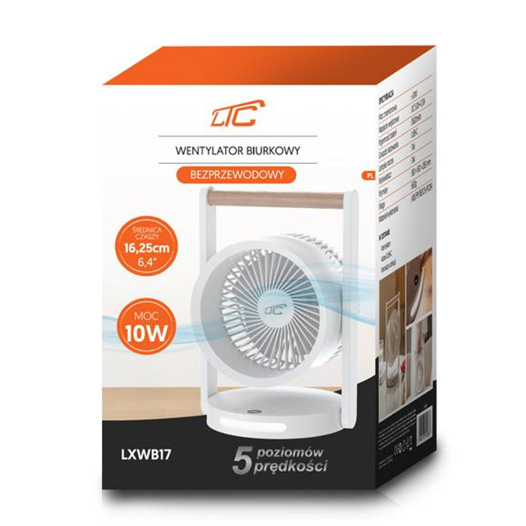 LTC kabelloser Tischventilator, Nachtlicht und LCD-Anzeige, 5 Geschwindigkeitsstufen, 3600 mAh Akku, LXWB17