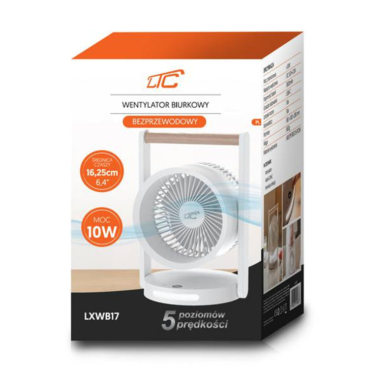 LTC kabelloser Tischventilator, Nachtlicht und LCD-Anzeige, 5 Geschwindigkeitsstufen, 3600 mAh Akku, LXWB17