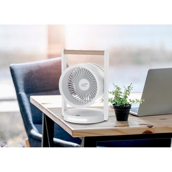 LTC kabelloser Tischventilator, Nachtlicht und LCD-Anzeige, 5 Geschwindigkeitsstufen, 3600 mAh Akku, LXWB17