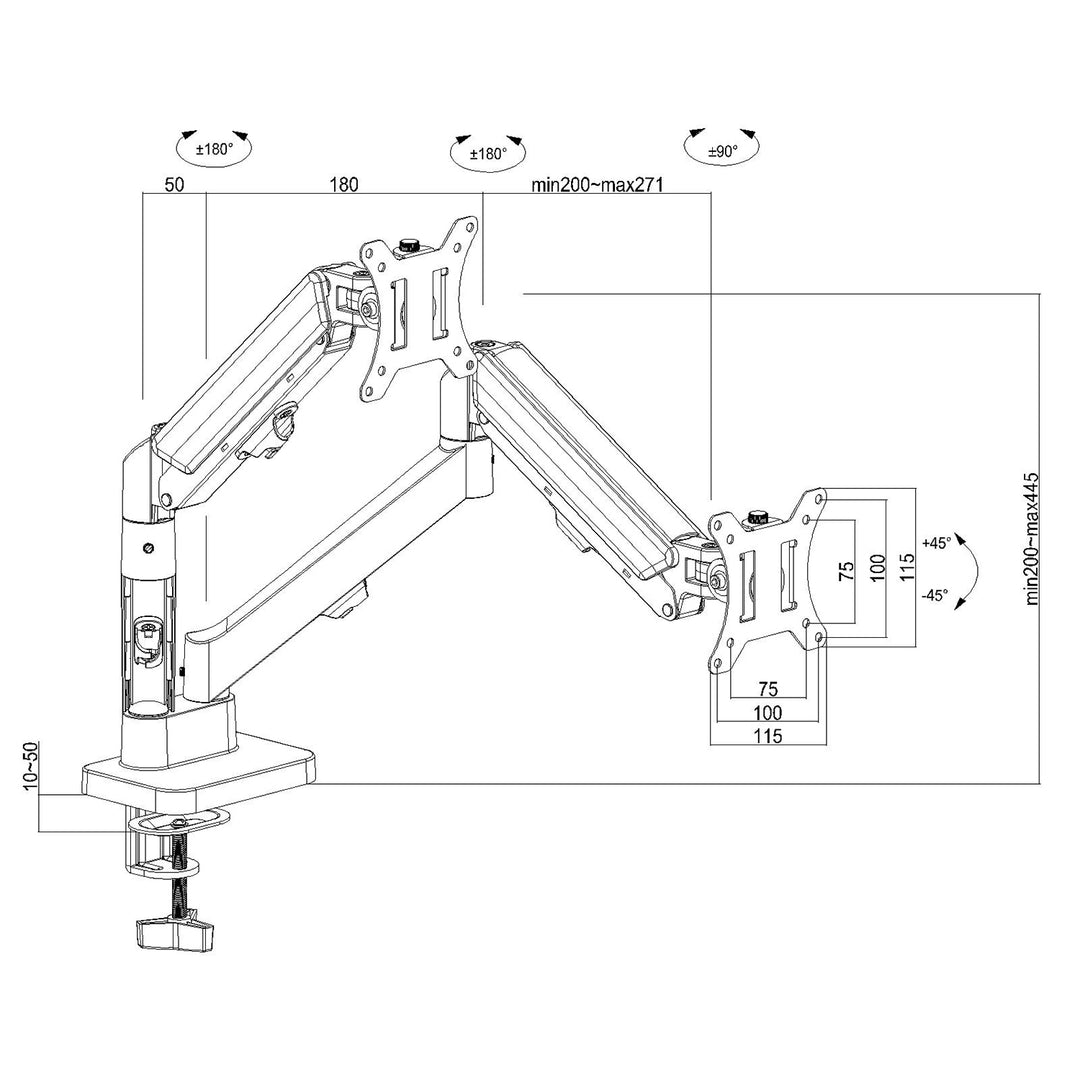 Halterung für 2 Maclean-Monitore, Gasfeder, 17"-32", 2-10kg, schwarz, MC-134