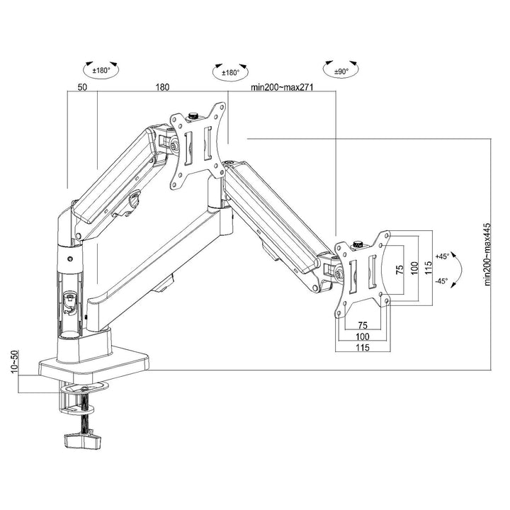 Halterung für 2 Maclean-Monitore, Gasfeder, 17"-32", 2-10kg, schwarz, MC-134
