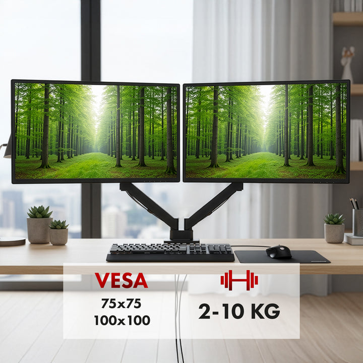 Halterung für 2 Maclean-Monitore, Gasfeder, 17"-32", 2-10kg, schwarz, MC-134