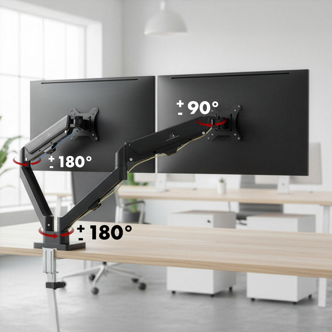 Halterung für 2 Maclean-Monitore, Gasfeder, 17"-32", 2-10kg, schwarz, MC-134
