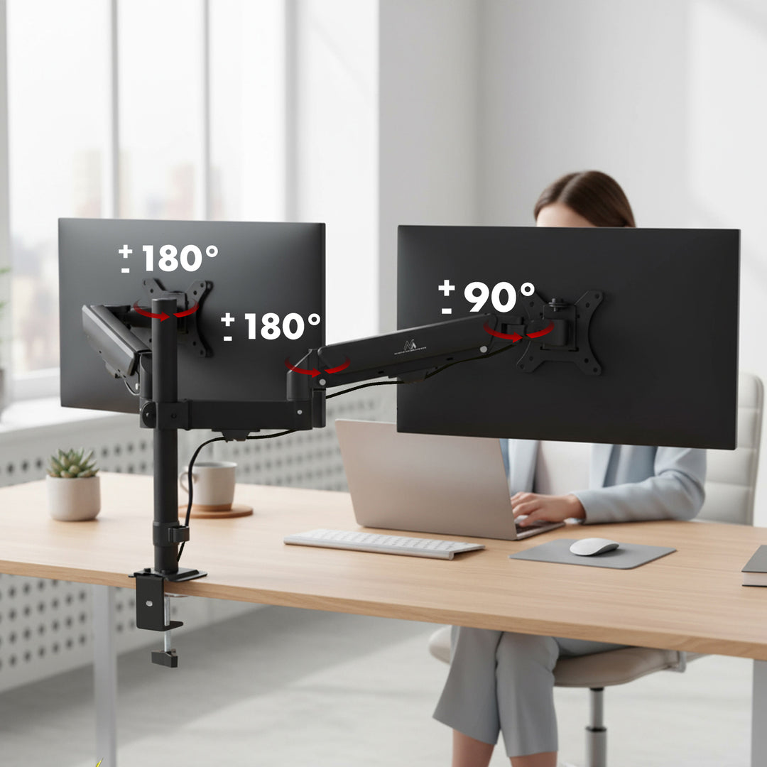 Halterung für 2 Maclean-Monitore, Gasfeder, 17"-32", 2-10kg, schwarz, MC-136