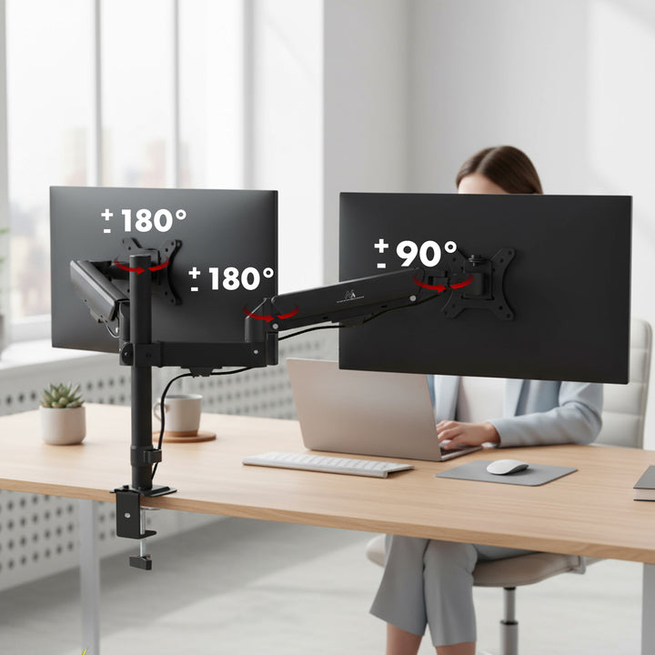 Halterung für 2 Maclean-Monitore, Gasfeder, 17"-32", 2-10kg, schwarz, MC-136