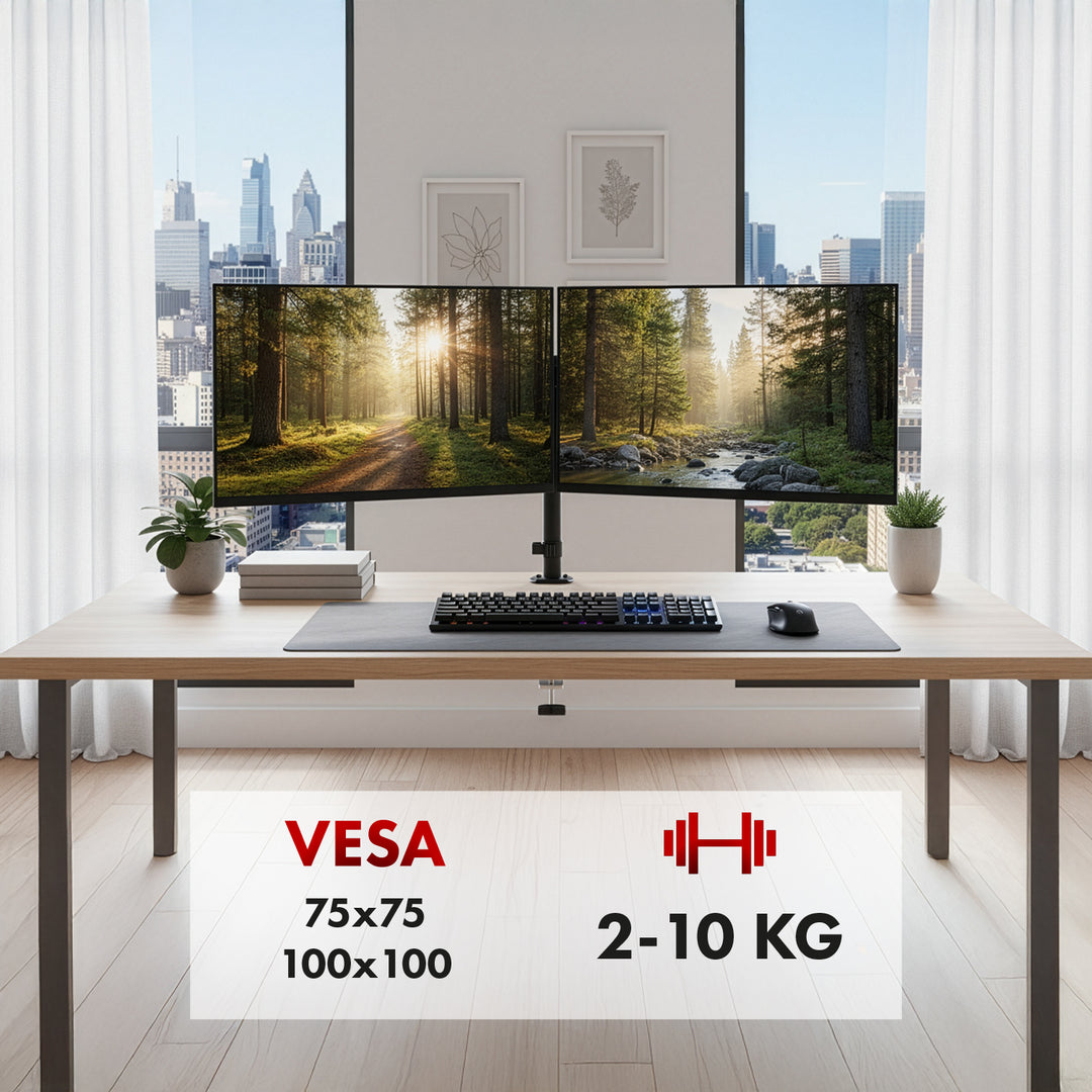 Halterung für 2 Maclean-Monitore, Gasfeder, 17"-32", 2-10kg, schwarz, MC-136