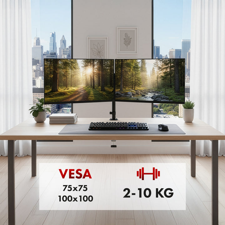 Halterung für 2 Maclean-Monitore, Gasfeder, 17"-32", 2-10kg, schwarz, MC-136