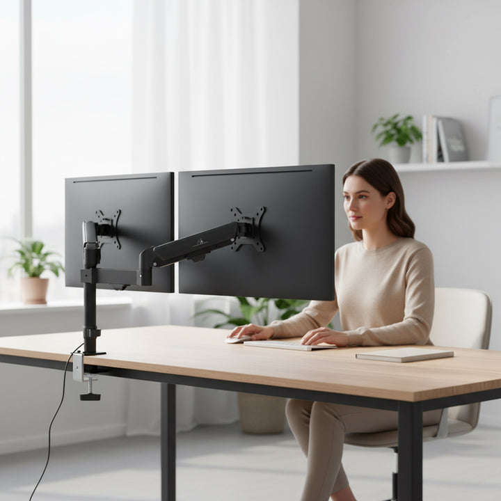 Halterung für 2 Maclean-Monitore, Gasfeder, 17"-32", 2-10kg, schwarz, MC-136