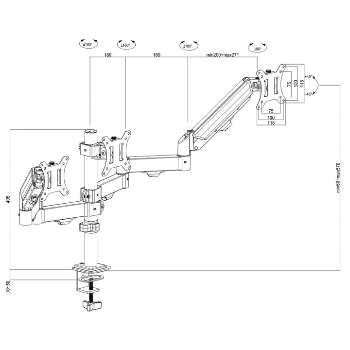Halterung für 3 Maclean-Monitore, Gasfeder, 17"-27", 2-8kg, schwarz, MC-137