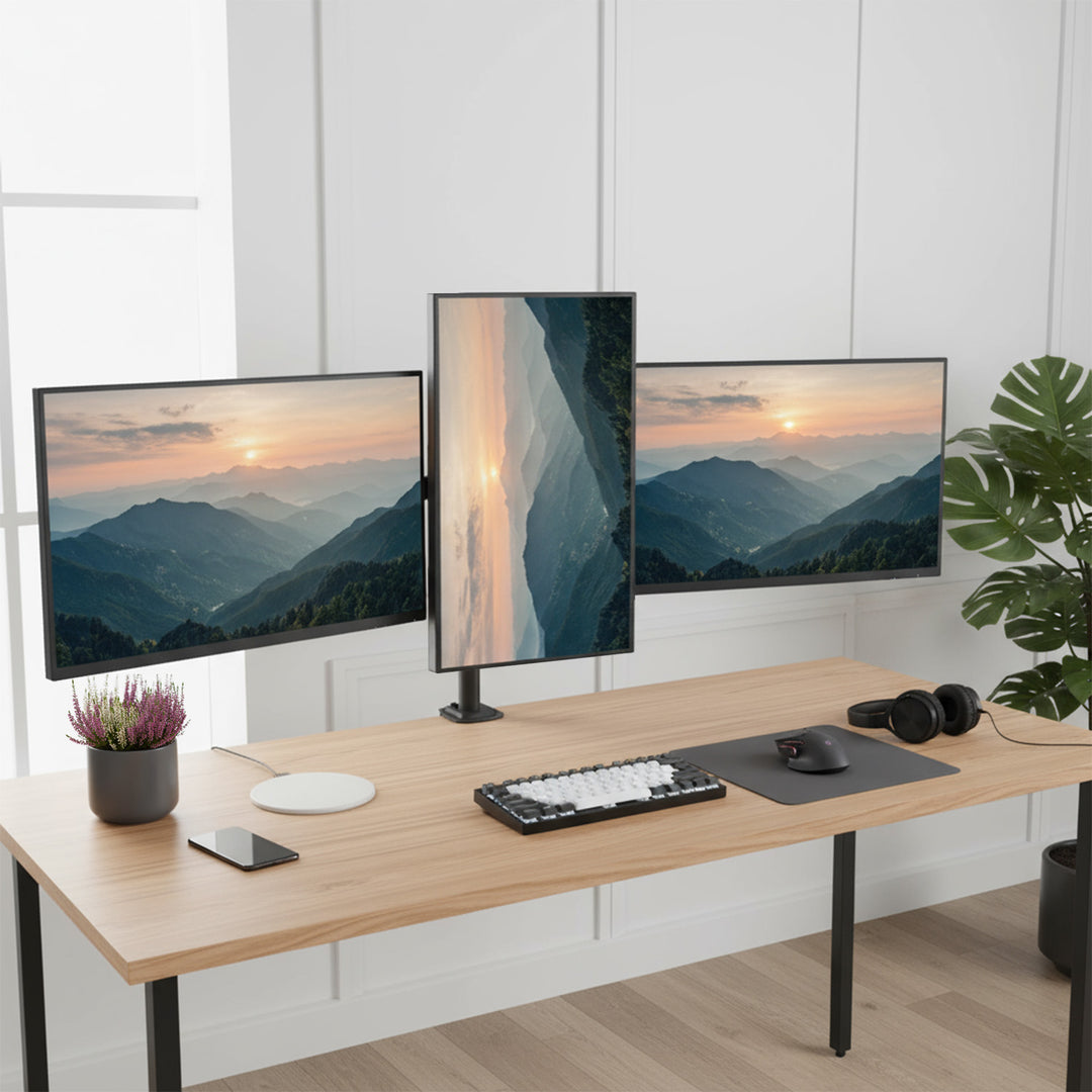 Halterung für 3 Maclean-Monitore, Gasfeder, 17"-27", 2-8kg, schwarz, MC-137