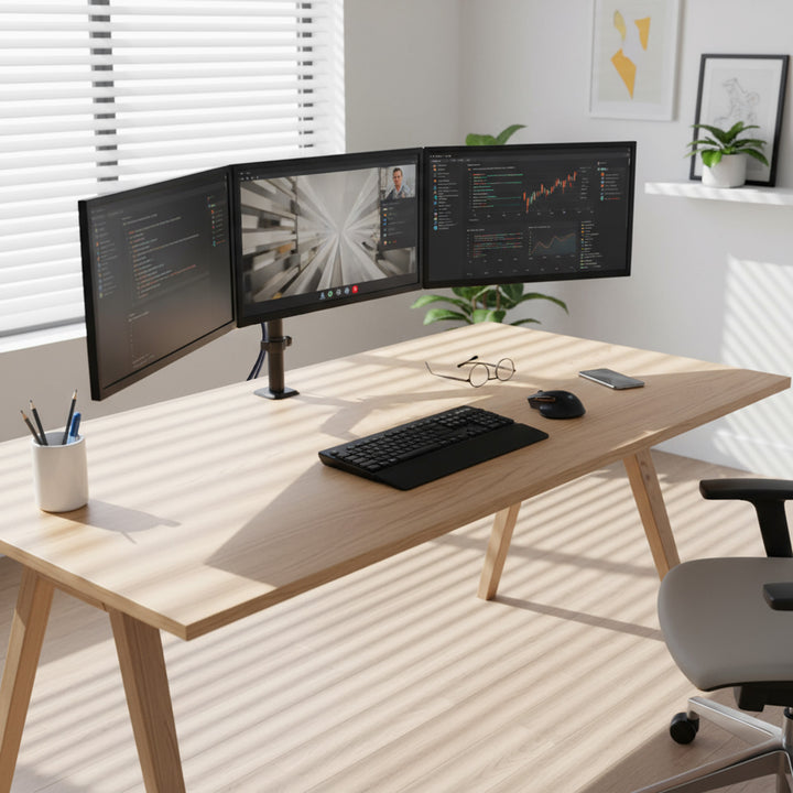 Halterung für 3 Maclean-Monitore, Gasfeder, 17"-27", 2-8kg, schwarz, MC-137