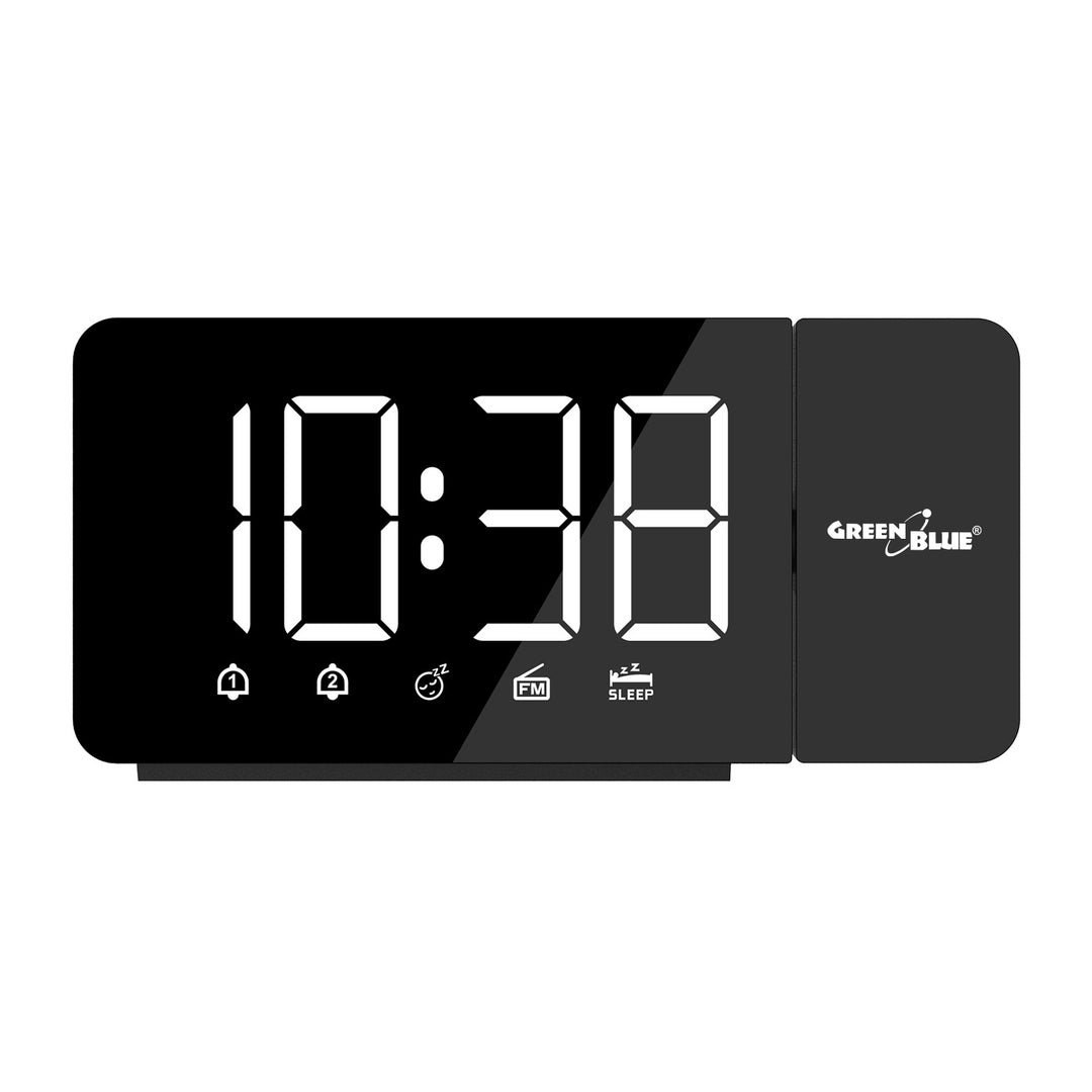 Digitaler LED-Radiowecker mit GreenBlue-Projektor, FM-Radio, Alarm, 12/24-Stunden-Anzeige, Stromversorgung über USB 5 V DC + CR2032, GB172
