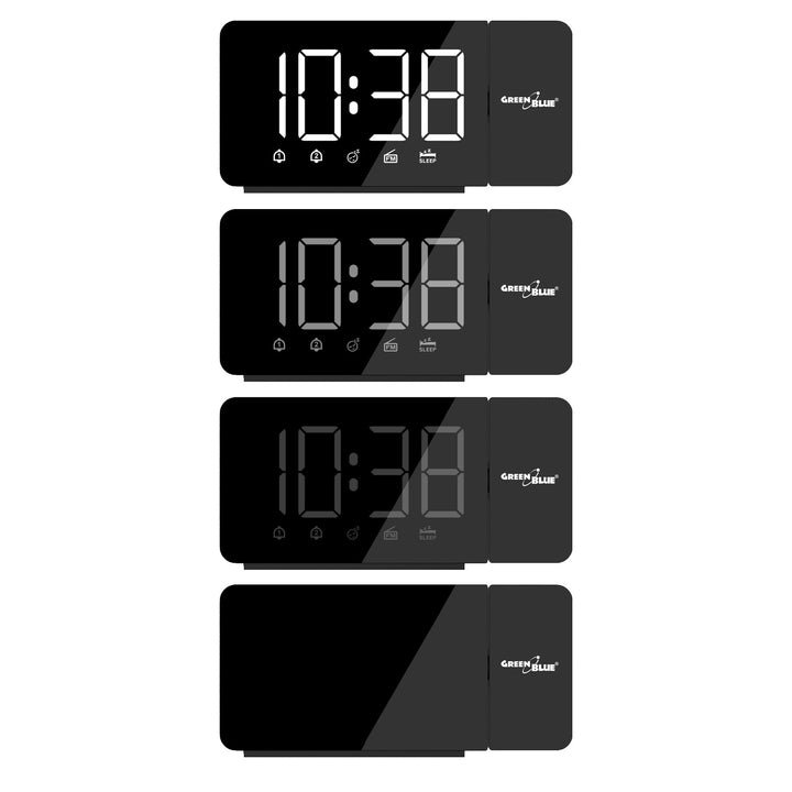 Digitaler LED-Radiowecker mit GreenBlue-Projektor, FM-Radio, Alarm, 12/24-Stunden-Anzeige, Stromversorgung über USB 5 V DC + CR2032, GB172