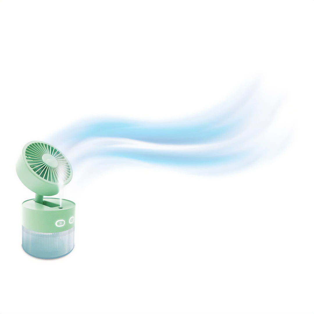 Tischventilator mit Luftbefeuchtung. Fassungsvermögen 350ml. Nebel von 40ml/h. USB-C-Stromversorgung.