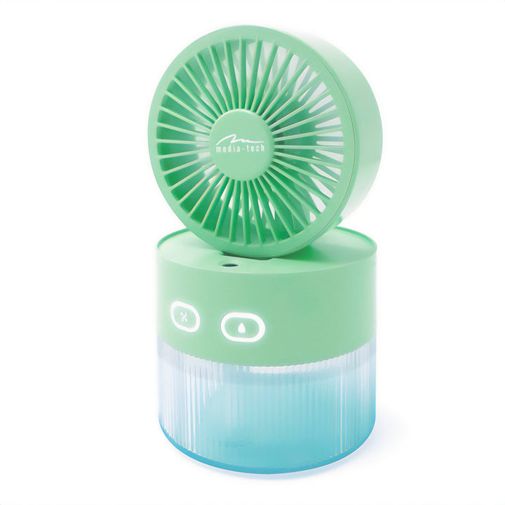 Tischventilator mit Luftbefeuchtung. Fassungsvermögen 350ml. Nebel von 40ml/h. USB-C-Stromversorgung.