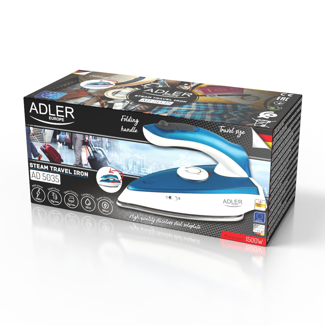 Adler Touristenbügeleisen, mit Dampf, klappbarer Griff, Leistung 1700W, AD 5035