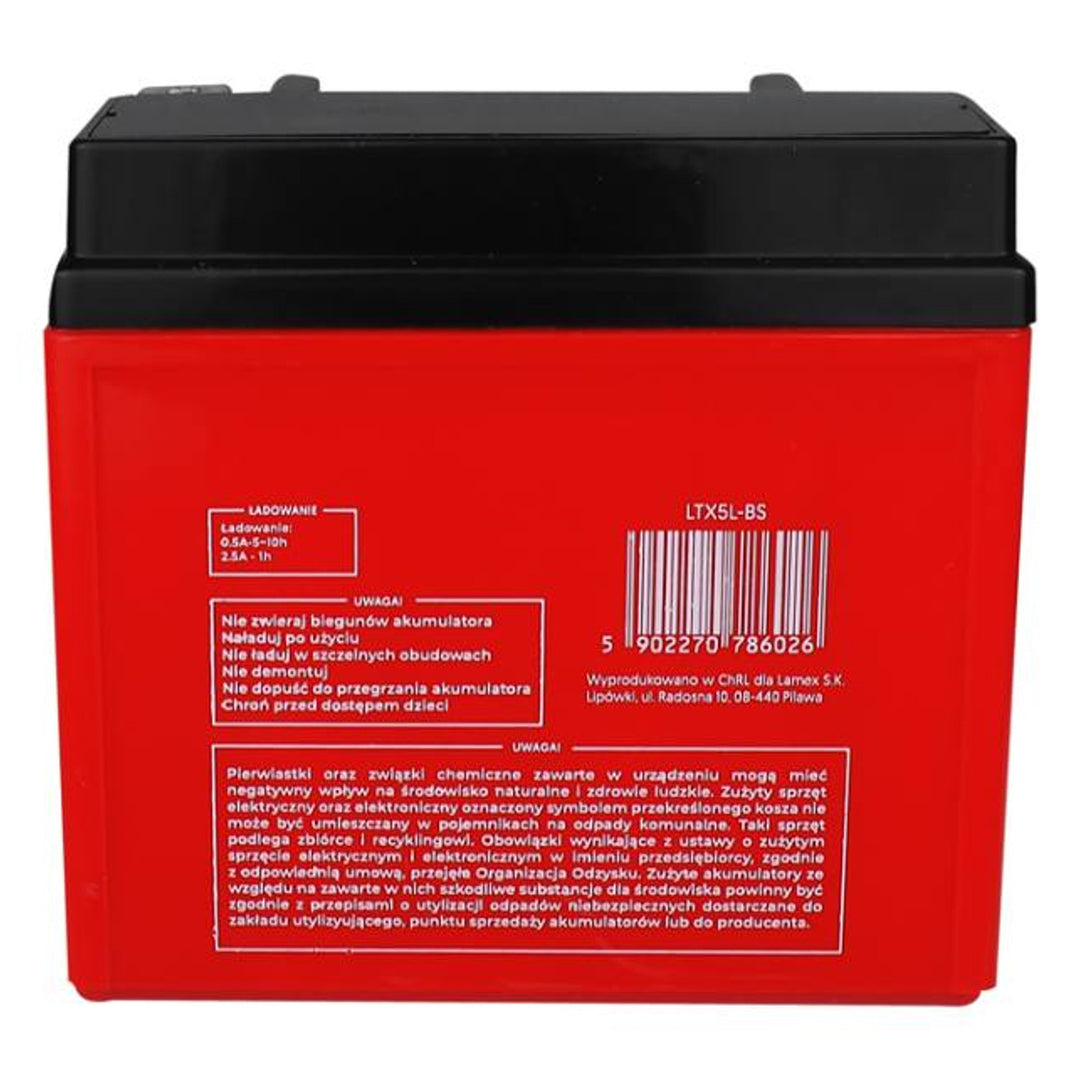 Lamex Gel-Batterie, Motorrad, 12V, 5Ah, LTX5L-BS rot