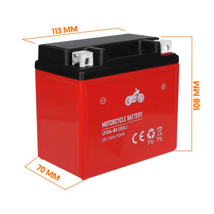 Lamex Gel-Batterie, Motorrad, 12V, 5Ah, LTX5L-BS rot