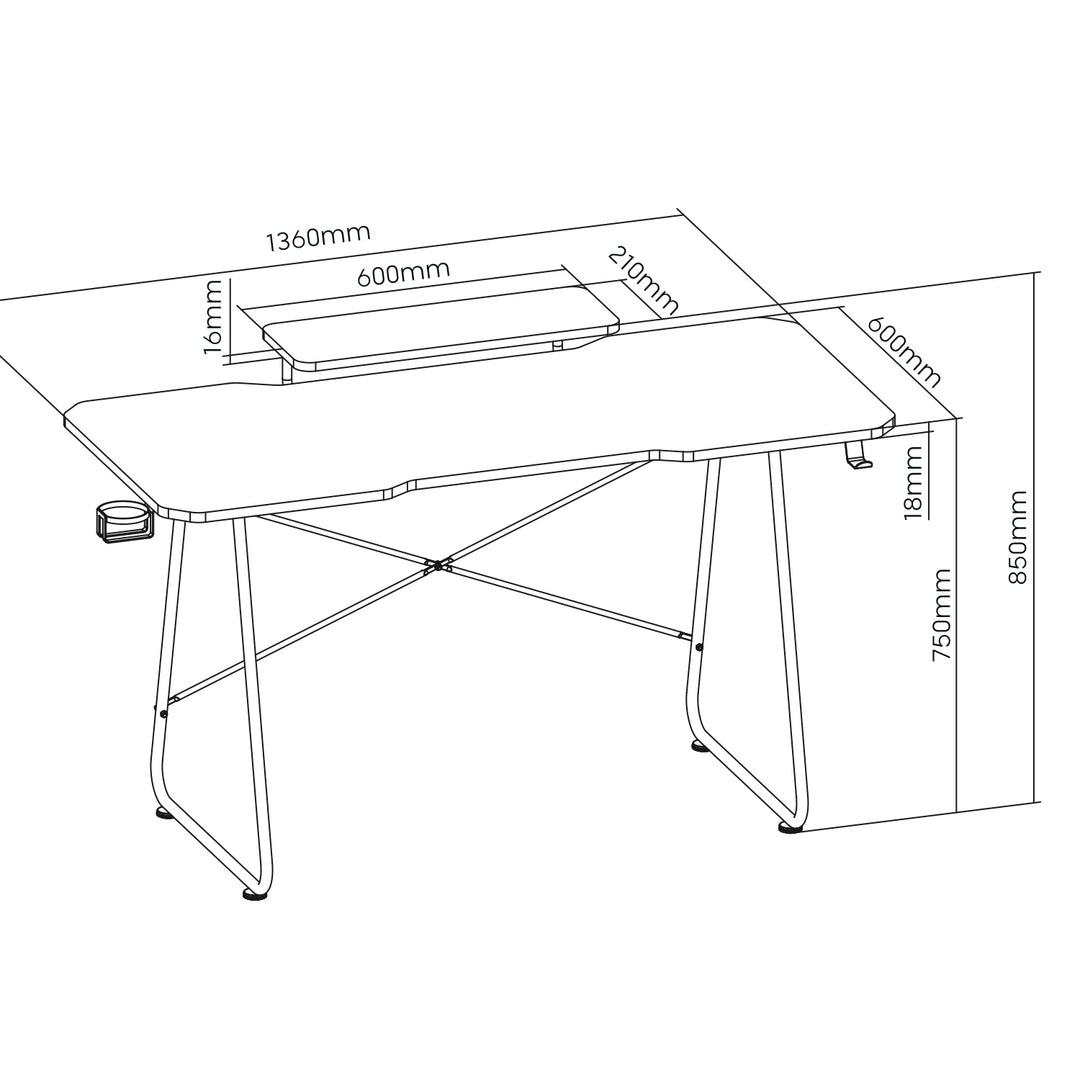 Gaming-Tisch mit Monitorablage NanoRS, 50kg max, Höhe 850mm, schwarz, RS170+Kabelorganisation / Kabelabdeckung Nano RS, 1345mm, schwarz und rot, RS125