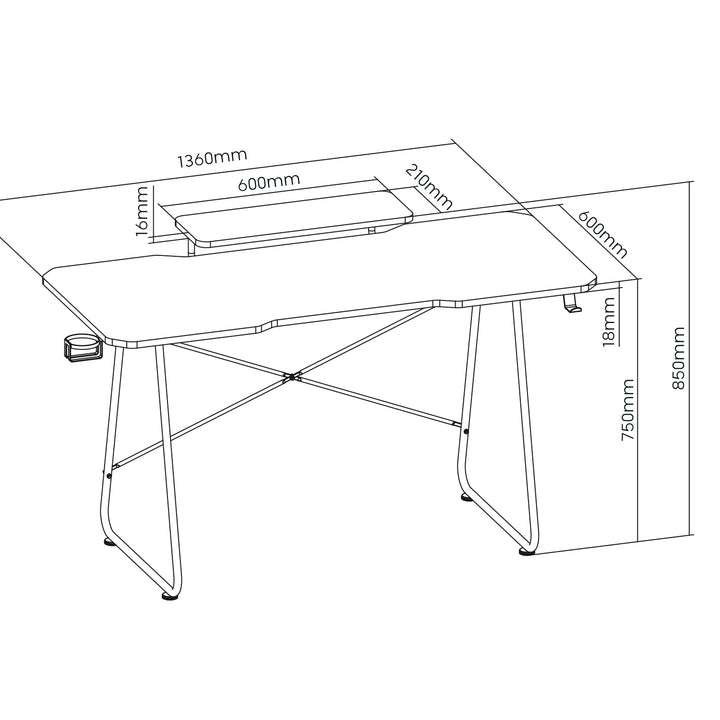 Gaming-Tisch mit Monitorablage NanoRS, 50kg max, Höhe 850mm, schwarz, RS170+Kabelorganisation / Kabelabdeckung Nano RS, 1345mm, schwarz und rot, RS125