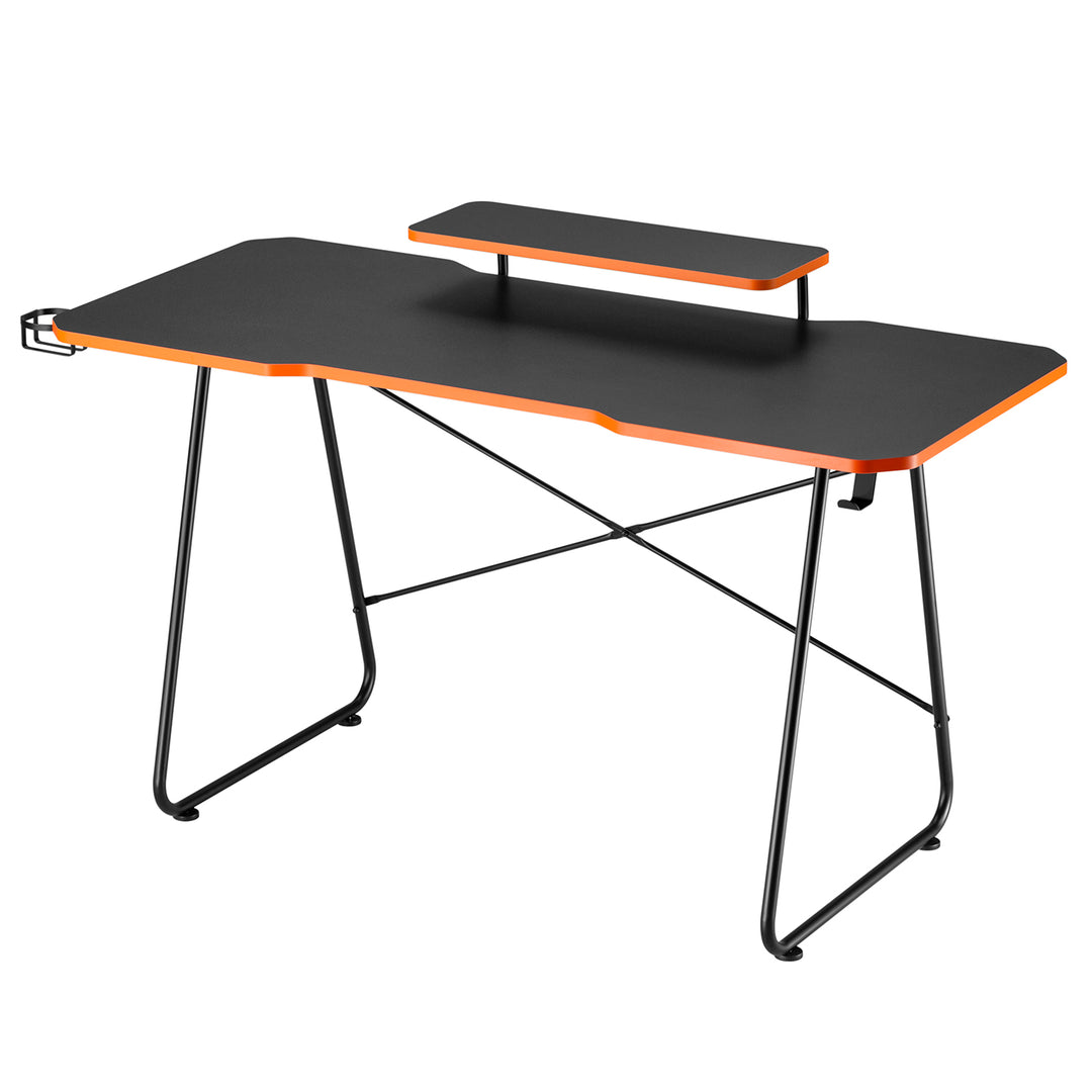 Gaming-Tisch mit Monitorablage NanoRS, 50kg max, Höhe 850mm, schwarz, RS170+Kabelorganisation / Kabelabdeckung Nano RS, 1345mm, schwarz und rot, RS125