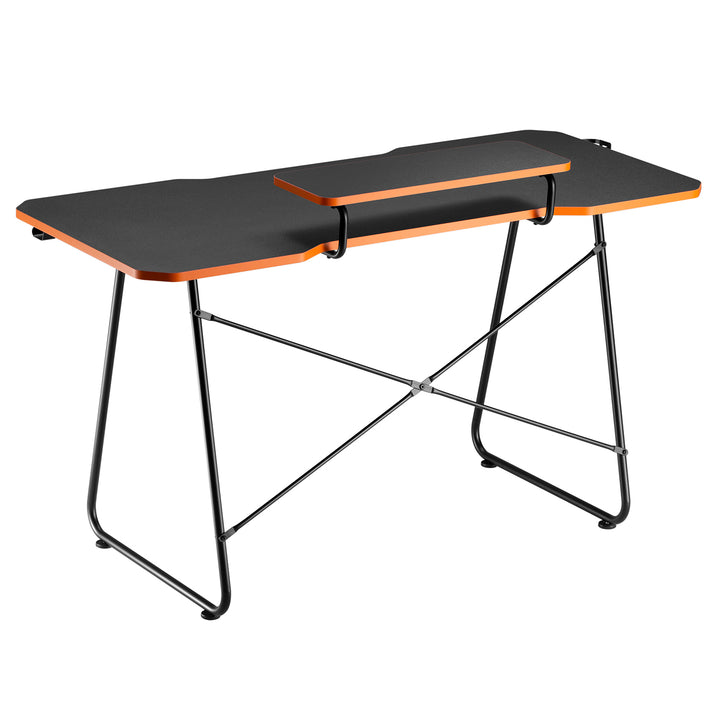 Gaming-Tisch mit Monitorablage NanoRS, 50kg max, Höhe 850mm, schwarz, RS170+Kabelorganisation / Kabelabdeckung Nano RS, 1345mm, schwarz und rot, RS125