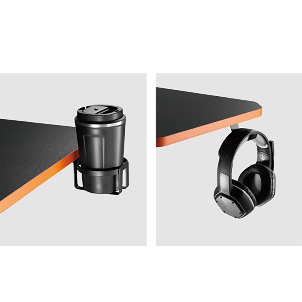 Gaming-Tisch mit Monitorablage NanoRS, 50kg max, Höhe 850mm, schwarz, RS170+Kabelorganisation / Kabelabdeckung Nano RS, 1345mm, schwarz und rot, RS125