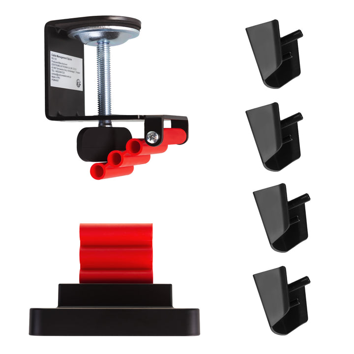 Gaming-Tisch mit Monitorablage NanoRS, 50kg max, Höhe 850mm, schwarz, RS170+Kabelorganisation / Kabelabdeckung Nano RS, 1345mm, schwarz und rot, RS125