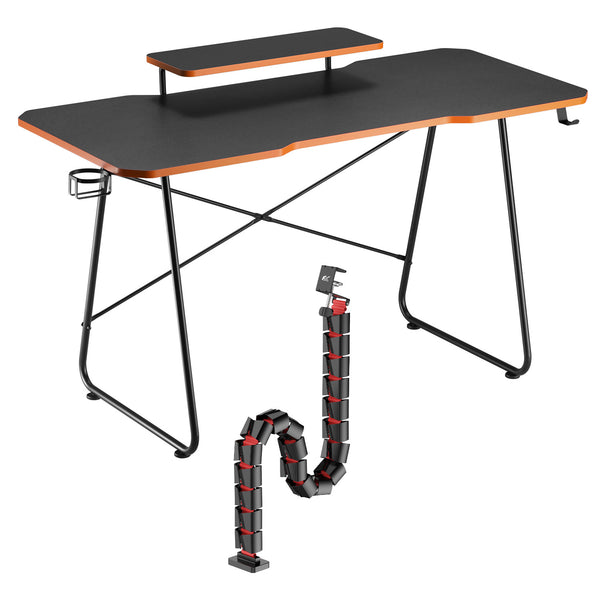 Gaming-Tisch mit Monitorablage NanoRS, 50kg max, Höhe 850mm, schwarz, RS170+Kabelorganisation / Kabelabdeckung Nano RS, 1345mm, schwarz und rot, RS125