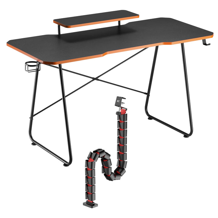 Gaming-Tisch mit Monitorablage NanoRS, 50kg max, Höhe 850mm, schwarz, RS170+Kabelorganisation / Kabelabdeckung Nano RS, 1345mm, schwarz und rot, RS125