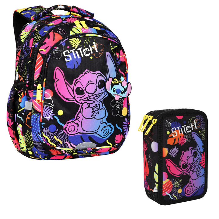 Schulrucksack 19 L Coolpack Jerry DISNEY STITCH schwarz + CoolPack Dreifach-Federmäppchen mit Zubehör JUMPER 3 STITCH