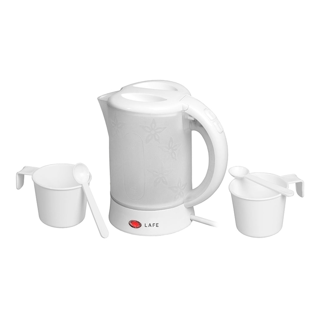 Lafe Wasserkocher, Tourist, 600W, Fassungsvermögen 0,6l, 2 Tassen, 2 Löffel, weiß, Scandi