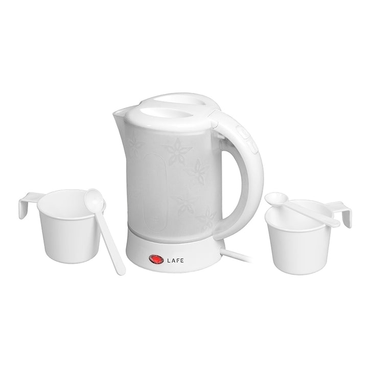Lafe Wasserkocher, Tourist, 600W, Fassungsvermögen 0,6l, 2 Tassen, 2 Löffel, weiß, Scandi