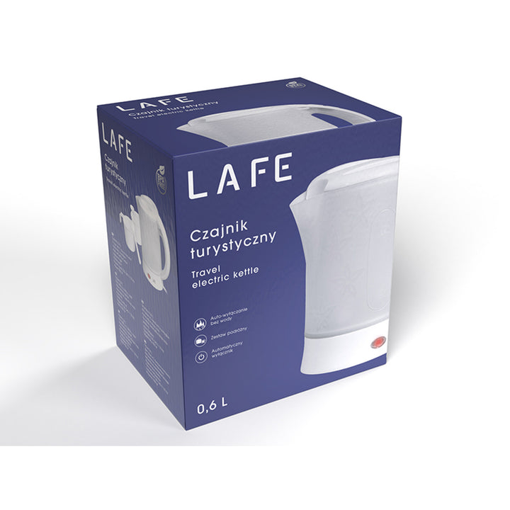 Lafe Wasserkocher, Tourist, 600W, Fassungsvermögen 0,6l, 2 Tassen, 2 Löffel, weiß, Scandi
