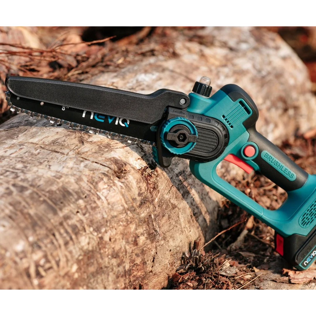 NEVIQ Akku-Kettensäge, 8'' Schiene, 500W, bürstenloser Motor, LX8303