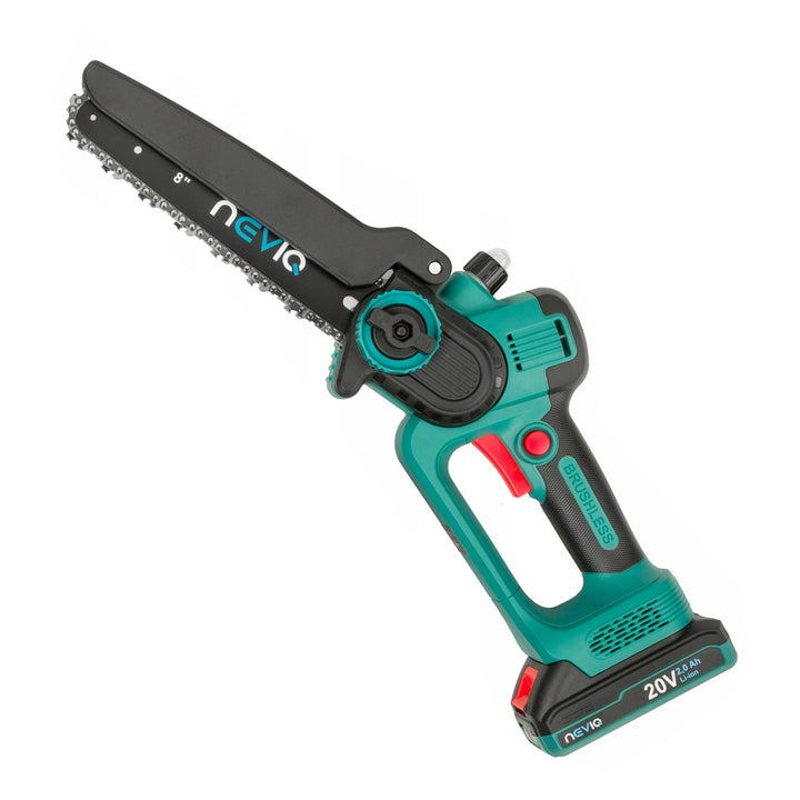 NEVIQ Akku-Kettensäge, 8'' Schiene, 500W, bürstenloser Motor, LX8303