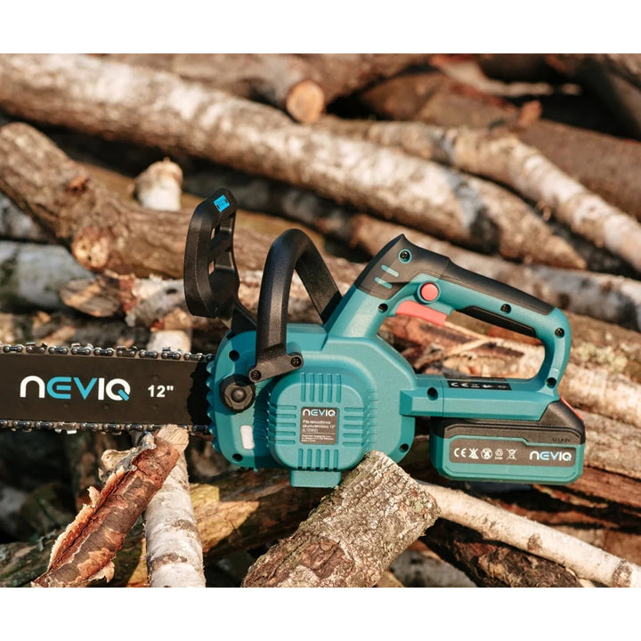 NEVIQ Akku-Kettensäge, 12'' Schiene, 1000W, bürstenloser Motor, L12302